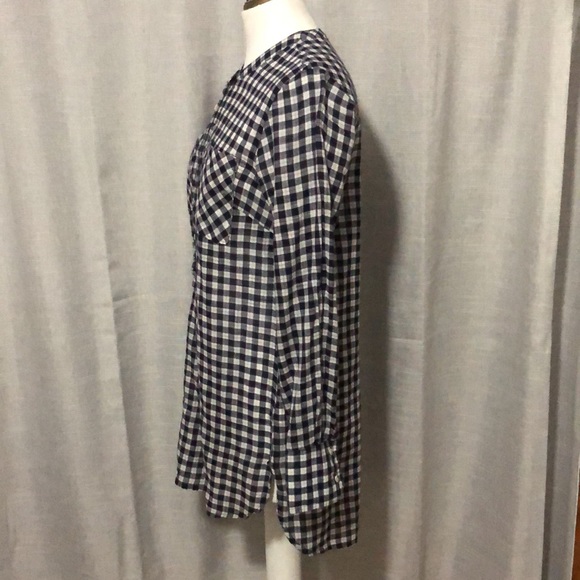 Meron Tunic Top-Sz M-Navy/White Mini Check/Plaid-Cotton-Round Neck-No Collar - Picture 6 of 15